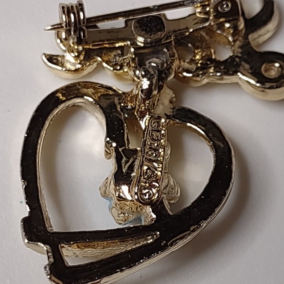 Vintage Gerry's Gold Tone Love Brooch With Blue Flower - Picture 14 of 14